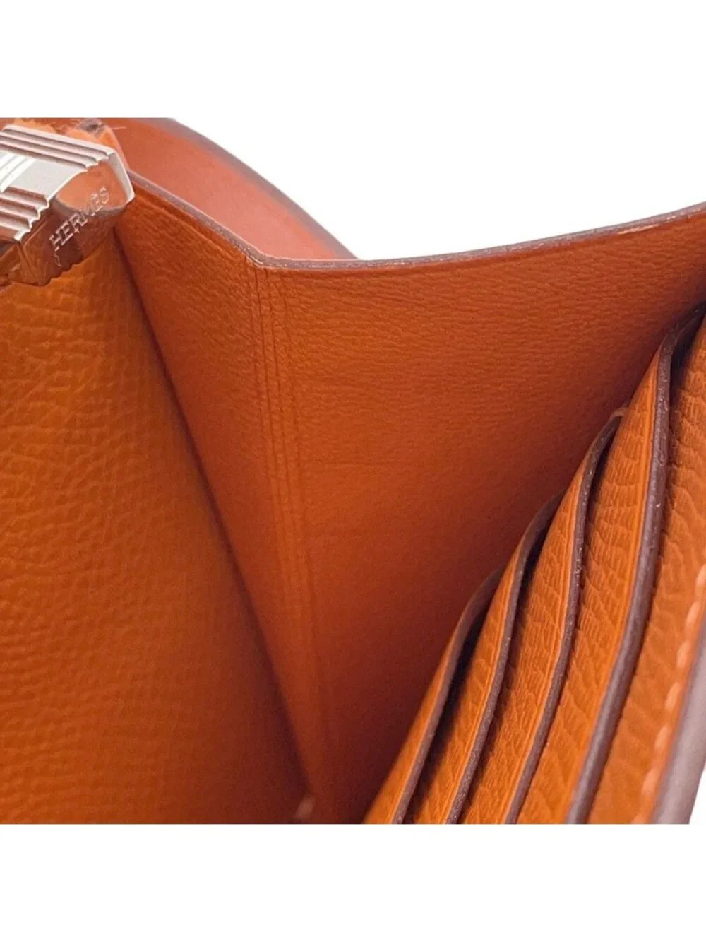 Hermes Wallet Kelly Long Orange Silver Epsom